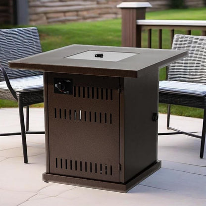 GDFStudio 28" Square Propane Gas Fire Pit Table, 50000 BTU Outdoor Steel Patio Heater with Hidden Tank Storage and Lid for Garden Deck Backyard, Brown