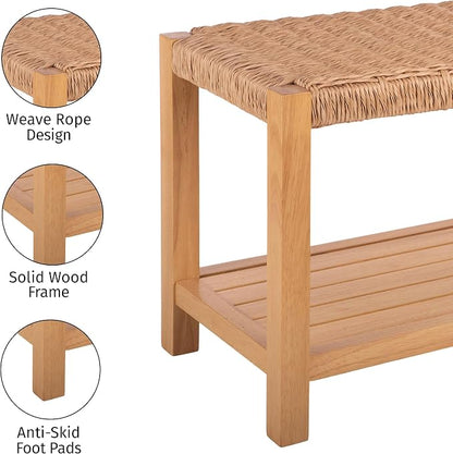 Alaterre Furniture Newport 40 Inch Solid Wood Entryway Bench - Modern Farmhouse Indoor Decorative Bench with Handcrafted Woven Rope Seat - Furniture for Entryway, Dining Room, or Kitchen (Light)