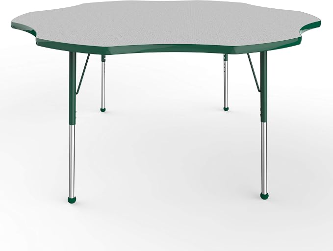 Factory Direct Partners 10090-GYGN Flower Activity School and Office Table (60"), Standard Legs with Ball Glides, Adjustable Height 19-30" - Gray Top and Green Edge