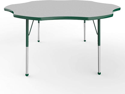 Factory Direct Partners 10090-GYGN Flower Activity School and Office Table (60"), Standard Legs with Ball Glides, Adjustable Height 19-30" - Gray Top and Green Edge