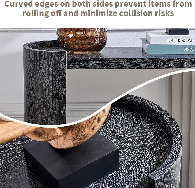 LKTART 53" Black Console Table for Entryway, Couch Tables Behind Sofa, Space-Saving Wooden Entry Foyer Hallway Table with Shelf, Modern Console Sofa Tables for Hallway Organization