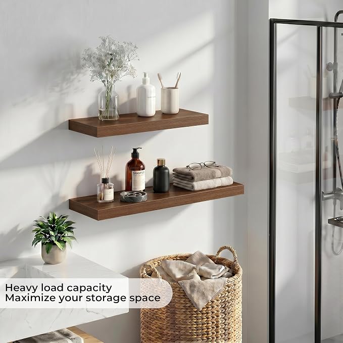 Fun Memories 72 Inch Floating Shelves - Fireplace Mantel Shelf - Deep Wall Mounted Wood Storage Shelf for Bedroom, Kitchen, Farmhouse - 1 Pack, Walnut