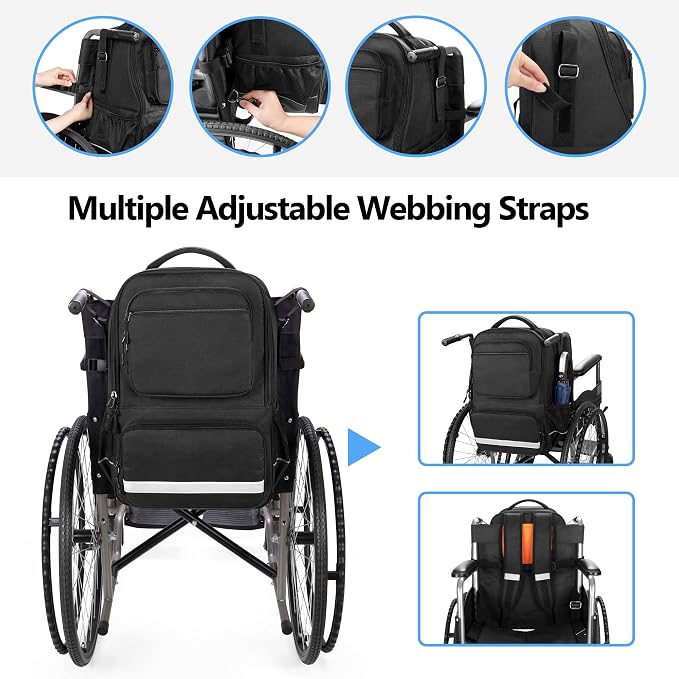 samdew Wheelchair Backpack, Wheelchair Bag for Back of Chair, Wheel Chair Basket to Hang on Back with Thermal Insulation Pocket, Electric Wheelchair Accessories Storage for Adults & Seniors, Bag only