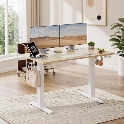 Claiks Electric Standing Desk, 40 x 24 Inch Height Adjustable Sit Stand Desk for Home Office, Computer Desk with Memory Presets, Cable Management & Headphone Hooks, 156 lbs Capacity, Nature