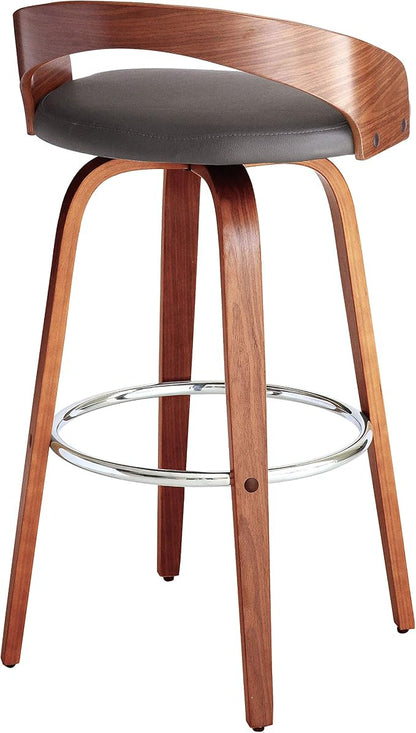 Armen Living Sonia 30" Bar Height Swivel Gray Faux Leather and Walnut Wood Bar Stool - Set of 2