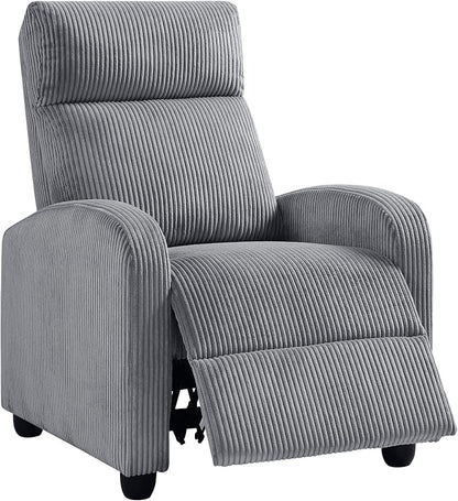Lexicon Corduroy Pushback Recliner Chair Armchair Push Back Recliner, Solid Wood Frame and Metal Base, Easy Assembly Small Soft Single Sofa Accent Chair for Living Room/Office/Apartment, Dark Grey