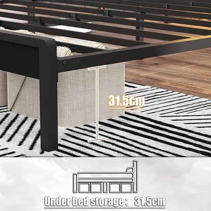 Queen Size Metal Platform Bed Frame with LED Headboard & Storage Shelf, Modern Black Metal Bed with USB Charging, No Box Spring Needed, Sturdy Slat Support for Bedroom(Black, Queen)
