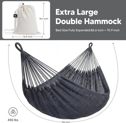 SUNCREAT Hammocks Outdoor Hammock Swing, Extra Large Hammock 2 Person Heavy Duty, Gray