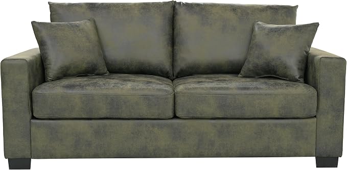 Ball & Cast 69" Loveseat Sofa, Modern Love Seat Couches for Living Room, Upholstered 2 Seater Small Couch with 2 Throw Pillows for Bedroom,Apartment,Office,Easy Assembly,Olive Green