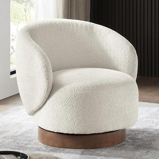 KISLOT Swivel Accent Chair Round Barrel Armchair Upholstered Performance Fabric for Living Room Bedroom Waitingroom,1 Box,Cream