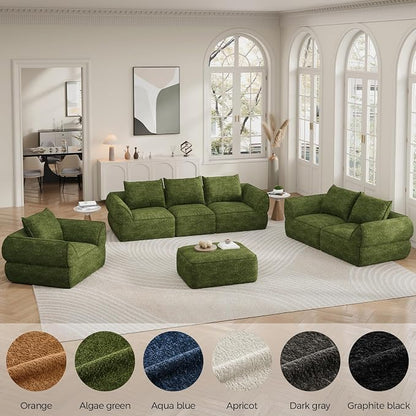 76.4" Cloud Loveseat Sofa, Deep Seat Couch with Pillows, Modern Comfortable Upholstery Boneless Sofa, 1 piece for Living Room, Bedroom, Apartment, Removable Cover，No Assembly Required, Algae Green