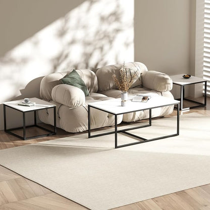 Nesting Coffee Tables,3 Piece Living Room Coffee Table,Industrial Rectangular Coffee Table Set,End Table Side Tables for Living Room Bedroom(White)