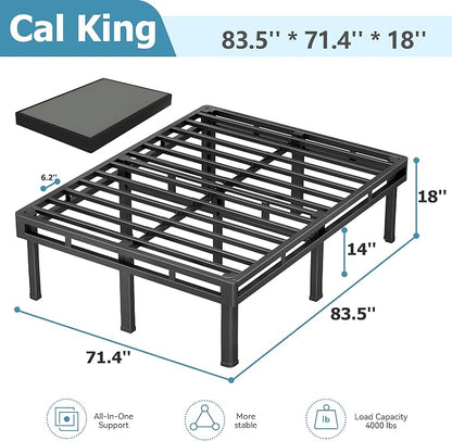 NKZ California King Box Spring 18 Inch, All-in-One Mattress Foundation, 4000lbs Heavy Duty Metal Bed Base with 9 Round Corner Legs, Fabric Cover, Noise Free, Easy Assembly, Black