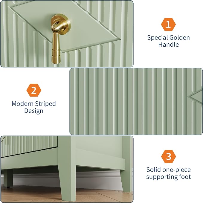 GarveeHome Fluted Dresser for Bedroom, 54 Inch Wide 6-Drawer Wood Dresser, Modern Chest of Drawers, Storage Organizer Cabinet for Living Room, Hallway, Entryway, Green