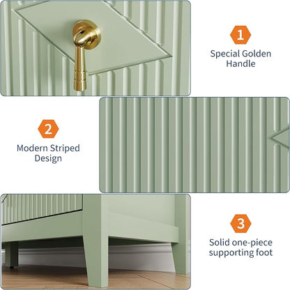 GarveeHome Fluted Dresser for Bedroom, 54 Inch Wide 6-Drawer Wood Dresser, Modern Chest of Drawers, Storage Organizer Cabinet for Living Room, Hallway, Entryway, Green