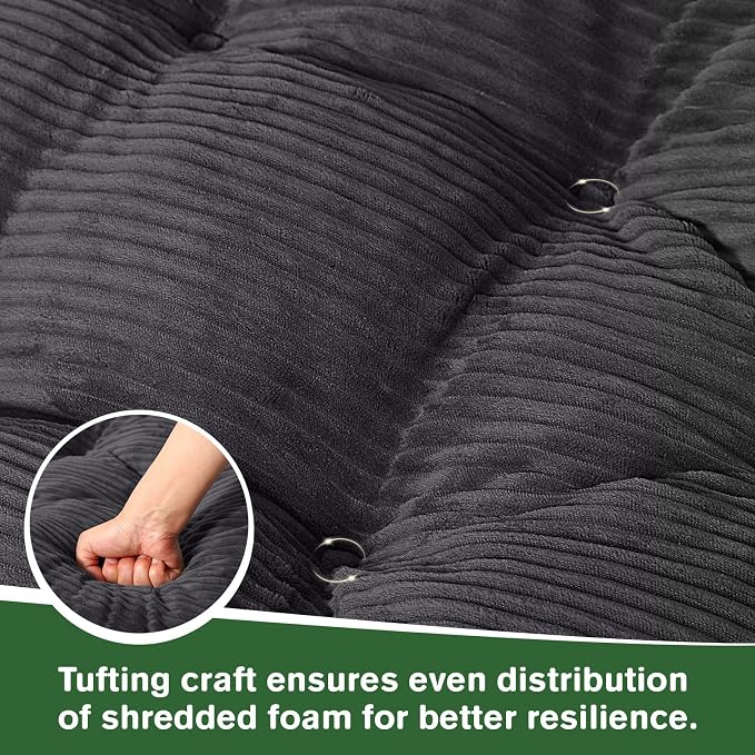idee-home Egg Chair Cushion Replacement, Tufted Hanging Egg Chair Cushions with Corduroy Cover, Oversized Wicker Swing Cushion for Indoor Hammock Basket Chair, Grey (Chair Not Included), 48x32 Inch