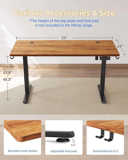 YIHAYO Electric Standing Desk, 55 x 24 Inches Stand Up Desk with Splice Board, Adjustable Height Desk, Computer Desk for Home Office, Black Frame/Rustic Brown Top