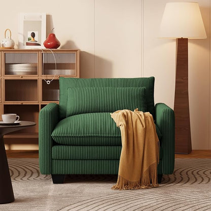 Gizoon Cloud Accent Chair with Washable Cover, Corduroy Single Sofa Chair with Comfy Deep Seat, Modern Armchair with Pillow for Living Room Bedroom, Green