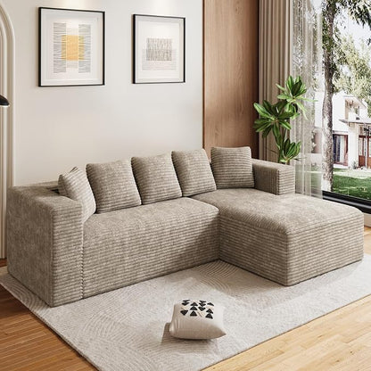 Oversized L Shaped Boneless Sectional Couches for Living Room, 107" Comfy Fluffy Cloud Modular Sectional Sofa, Plush Corduroy Memory Foam Floor Sofa with Right Facing Chaise Couch