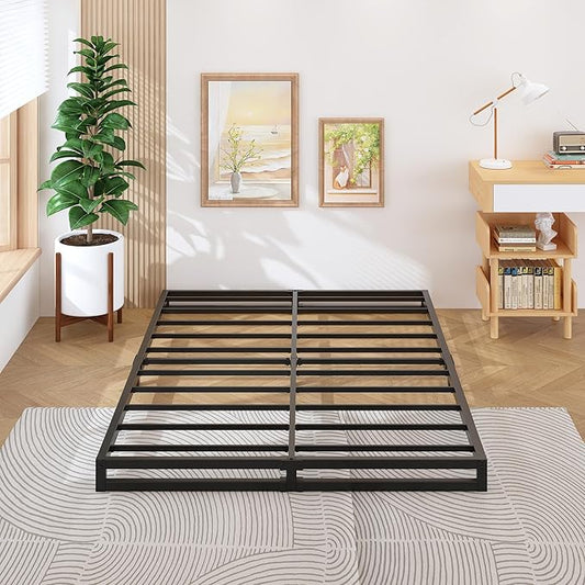 Lutown-Teen 4 Inch King Size Bed Frame Sturdy Mattress Foundation, Heavy Duty Metal Platform with Steel Slats Support No Box Spring Needed, Noise Free, Easy Assembly, Black