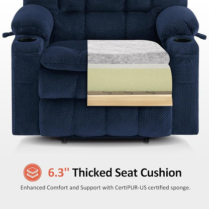 MCombo Small Dual Motor Power Lift Recliner Chair for Elderly, Zero Gravity Lift Chair with Heat and Massage, Lay Flat Recliner for Petite, USB Ports, Fabric R7894 (Small-Wide, Navy Blue)