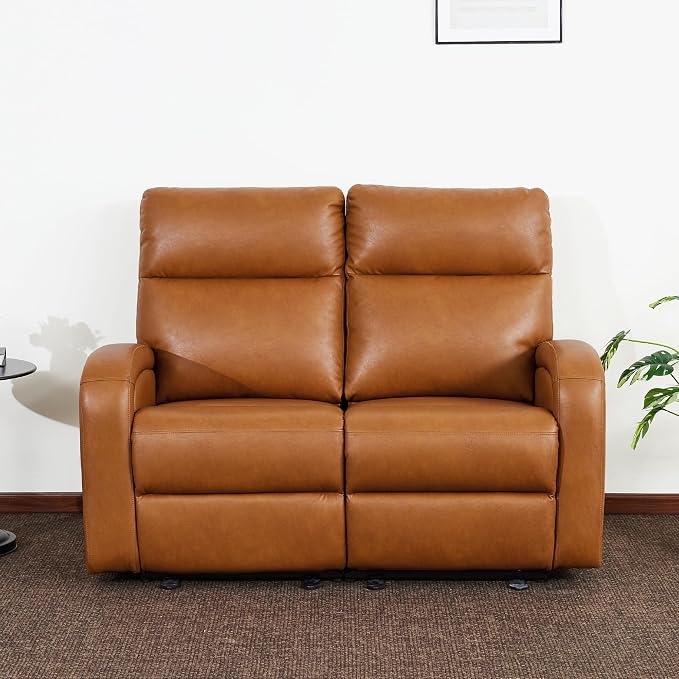 MCombo Zero Wall Recliner Loveseat, 2-Seat Power Wall Hugger Sofa with USB & Type-C Dual Ports, for Small Space, Living Room, RV PR646 (Cognac Brown, Loveseat)