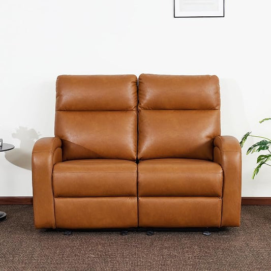 MCombo Zero Wall Recliner Loveseat, 2-Seat Power Wall Hugger Sofa with USB & Type-C Dual Ports, for Small Space, Living Room, RV PR646 (Cognac Brown, Loveseat)