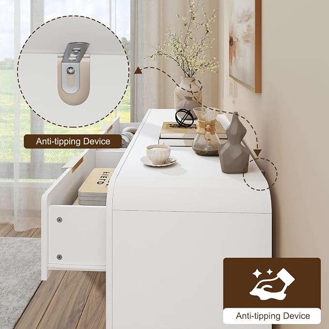 Decofy Fluted Drawers Dresser for Bedroom, Wood Dressers with Gold Handles, Modern Dressers with Wave Texture, Large Storage Chest of Drawers, Bedroom Dresser Organizer 47'' & 6 Drawers (Pure White)