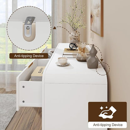 Decofy Fluted Drawers Dresser for Bedroom, Wood Dressers with Gold Handles, Modern Dressers with Wave Texture, Large Storage Chest of Drawers, Bedroom Dresser Organizer 47'' & 6 Drawers (Pure White)