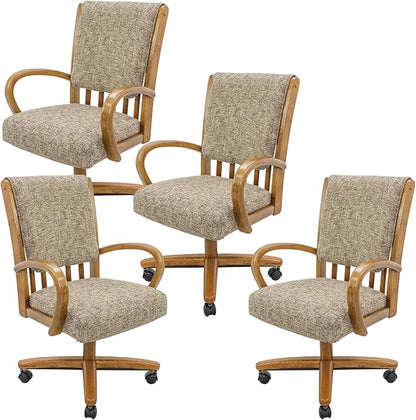 Chromcraft Set of 4 Swivel Tilt Chairs, Classic Wooden Frame Metal Pedestal Base Chairs with Wheels for Kitchen