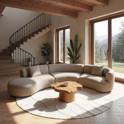 Acanva Formia Boucle Curved Sectional Sofa, 153" W Left Hand, Light Coffee | Modular Couch, Modern Minimalist, Wood Frame, For Living Room, Apartment, Home Office