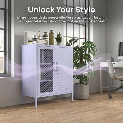 33" Tall Purple Metal Locker Storage Cabinet with Lock Left Glass Door and Right Metal Door 2 Adjustable Shelves Steel Storage Organizer for Foyer Living Room Size：33" H X 29.5" W X 13.8" D
