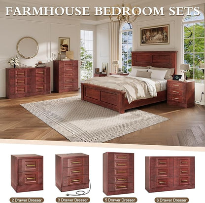 RECHHX Small Dresser for Bedroom, Farmhouse Nightstand with 2 Drawer for Narrow Spaces, Thermoformed Curved End Table for Bedroom, Living Room, Walnut Cherry