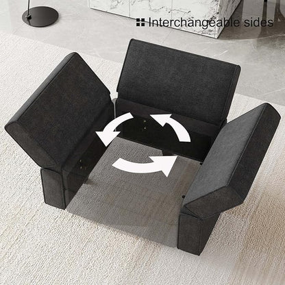 Belffin Terry Fabric Modular Sectional Sleeper Sofa Bed with Storage Convertible Sectional Couches for Living Room 6 Seaters Black Modular Sofa