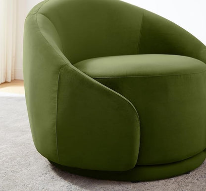 VANOMi Swivel Accent Chairs for Living Room, 34" Swivel Barrel Chair Oversized Armchairs Modern Velvet Reading Chairs for Bedroom, Corner, Apartment, Olive Green