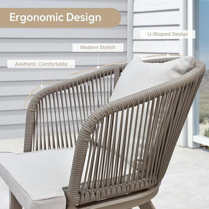 PURPLE LEAF 9 Pieces Patio Dining Set Wicker Outdoor Furniture Rectangular Table and Chairs Set for Garden Deck Aluminum Frame Backyard Kitchen Set, Cushions and Pillows Included Champagne
