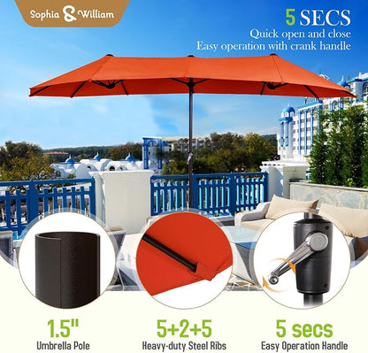 Sophia & William Patio Set with Umbrella 8 Pieces Outdoor Dining Set for 6 with 13ft Outdoor Orange Red Umbrella, 6 x Swivel Patio Chairs with 59" Dining Table for Lawn Garden (No Umbrella Base)