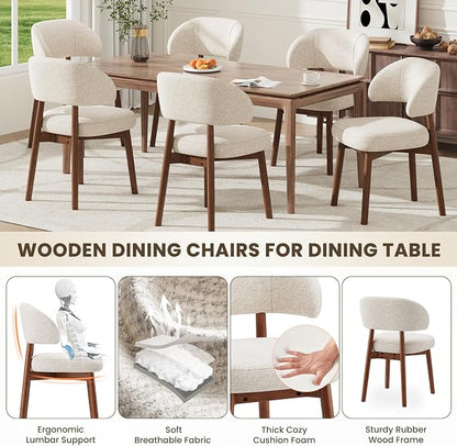 MALOL Wooden Dining Chairs Set of 2, Modern Upholstered Dining Room Chair, Fabric Kitchen Side Chairs with Curved Open Back for Living Room/Restaurant/Cafe, Beige