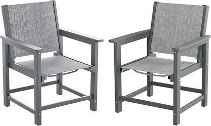 UDPATIO HDPE Patio Dining Chairs Set of 2 with Teslin Fabric Heavy Duty Outdoor Chairs All-Weather Resistant Seating for Poolside, Deck, Garden, Backyard, Light-Grey