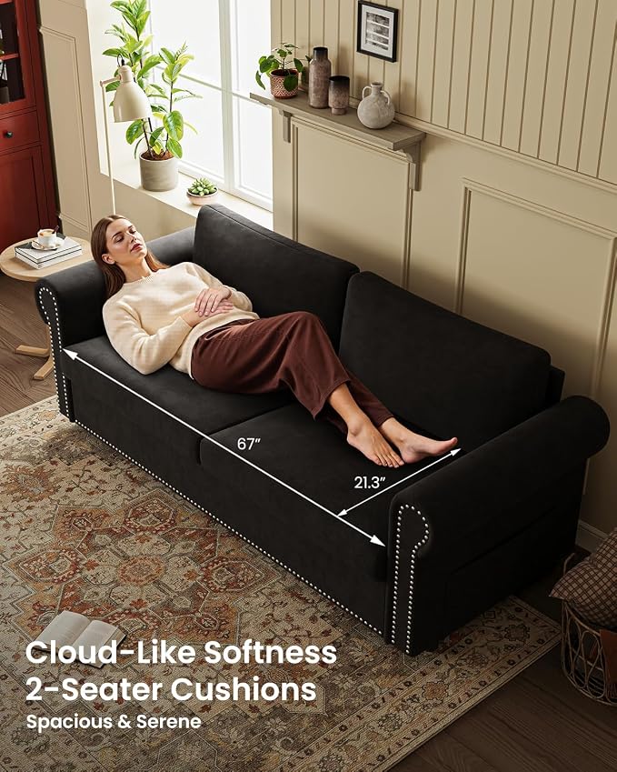 Queen Pull Out Sofa Bed | 83" Large Sleeper Sofa with Queen Size Mattress | 2-in-1 Convertible Loveseat Sofa-Bed with USB Ports Side Pockets Black