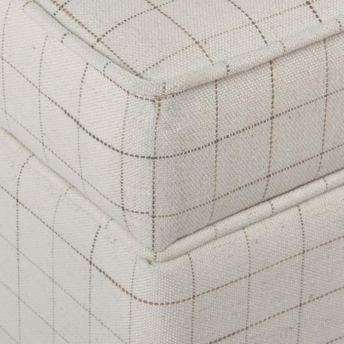 Homepop Home Decor | K7342-F2236 | Classic Square Storage Ottoman with Lift Off Lid | Ottoman with Storage for Living Room & Bedroom, Natural Windowpane Large