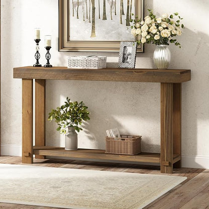 HOKYHOKY Solid Wood Console Table for Entryway, 54.3" Farmhouse Entryway Tables with Thickened Tabletop and Legs Rustic Narrow Skinny Behind Couch Long Sofa Table for Living Room, Hallway, Foyer