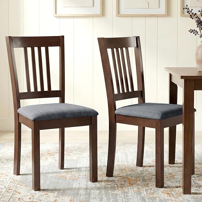 HOMCOM Dining Chairs Set of 2, Upholstered Kitchen Chairs with Rubberwood Frame, Padded Seat and Slat-Back for Living Room, Dining Room, Kitchen, Espresso