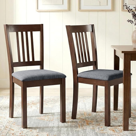 HOMCOM Dining Chairs Set of 2, Upholstered Kitchen Chairs with Rubberwood Frame, Padded Seat and Slat-Back for Living Room, Dining Room, Kitchen, Espresso