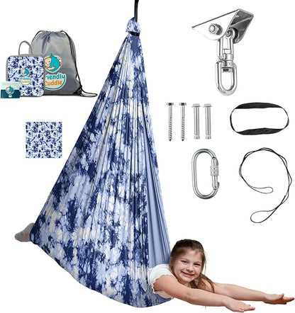 Indoor Sensory Swing for Kids or Outdoor – Holds 300lbs, Double-Layer, & 360° Swivel, Calming Compression Therapy Swing Hammock for Kids & Adults with All Hardware – Sensory-Motor Toys & Gifts