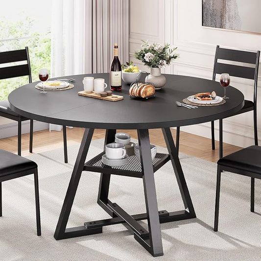 Jocoevol Round Dining Table for 4,Kitchen Dining Room Circle Dinner Pedestal Table,Space Saving Wood Kitchen & Dining Room Furniture (Black, 47In)