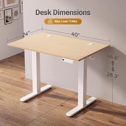 Claiks Electric Standing Desk, 40 x 24 Inch Height Adjustable Sit Stand Desk for Home Office, Computer Desk with Memory Presets, Cable Management & Headphone Hooks, 156 lbs Capacity, Nature