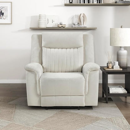 Lexicon Manual Recliner Chair, Polished Microfiber Reclining Sofa Chair, Home Theater Seating, Wall Hugger Manual Recliner for Living Room/Office/Apartment, Beige