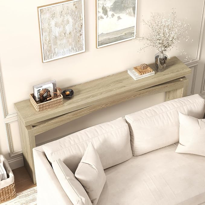 Epecoya Rustic Wood Console Table Entryway 63-Inch, Farmhouse Entrance Tables Narrow Long Wooden, Modern Console Tables for Entryway, Living Room, Light Tan Wood