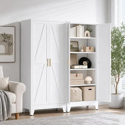 71”H Metal Kitchen Pantry Cabinet, Pantry Cabinets with 2 Doors and 4 Shelves, Kitchen Cabinet for Kitchen, Dining Room, Living Room and Bathroom, White